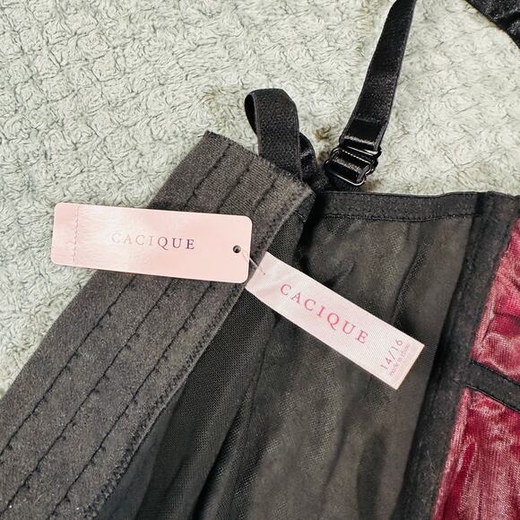 vintage y2k cacique nwt hot pink/black lacy corset tank top 14/16 - Picture 4 of 4